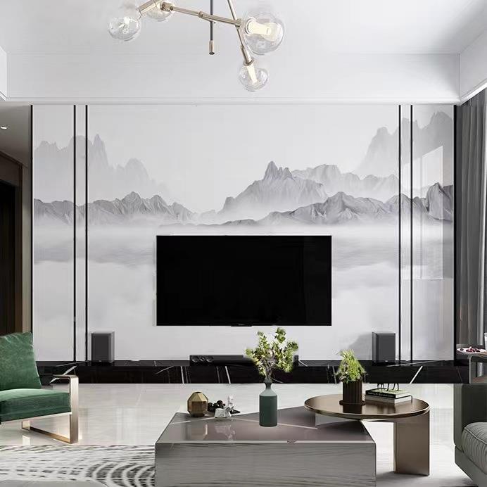 栅岩板奢电视背景墙大实理石瓷砖悬空客厅现代简约轻木无品牌/格