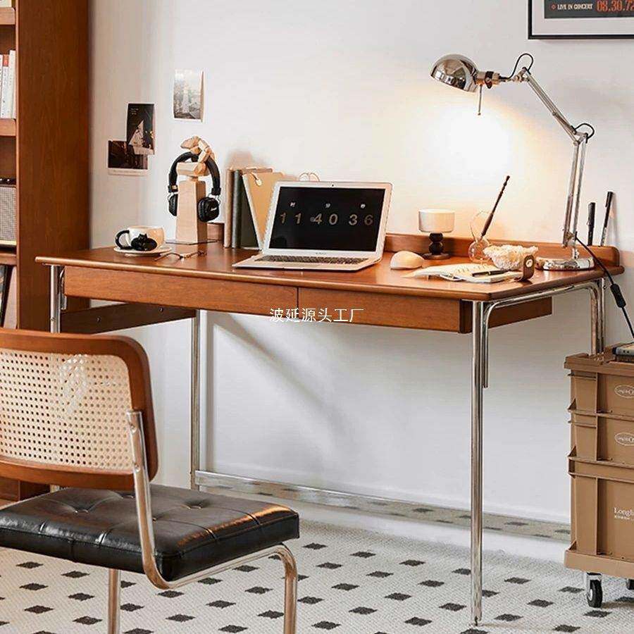 北欧房复古实木书桌中古风书写字作台电家用台式脑办公桌客8厅工