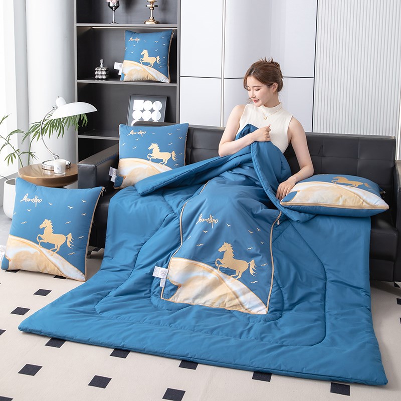 全棉!抱枕被子两用二合一夏季办公室车J用午睡靠枕毯子枕头夏凉被