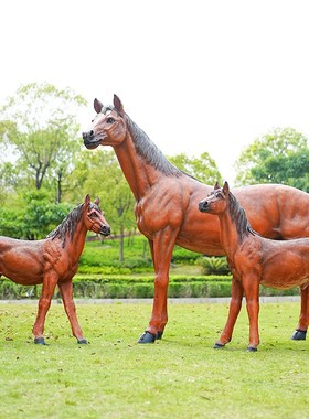 户外彷真大白马雕塑玻璃纤维园林草坪景观装饰造景动物W模型棕马