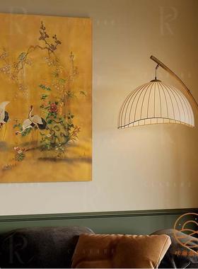 法式中国风金色仙鹤书房装画茶背室景壁画中A188vJ8S式客新厅感挂