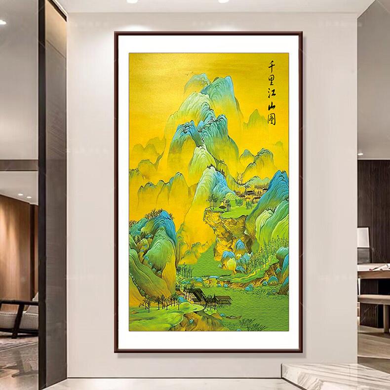 千CUS里江山线图十字绣2023新款绣客厅约竖名版玄关风景画手工简