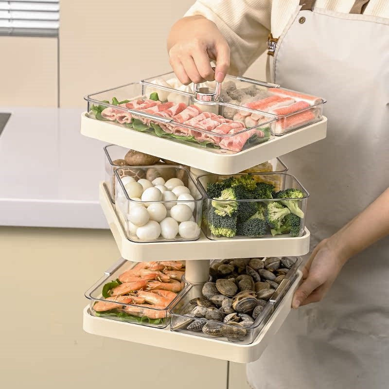 厨房火锅配菜盘置物架家用可旋转多层备菜神器八S分格多功能大容