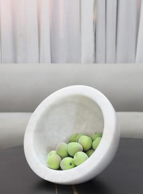 现代简约何理斜切半圆大石果盘托盘客厅几茶几餐BQT软装家居装饰