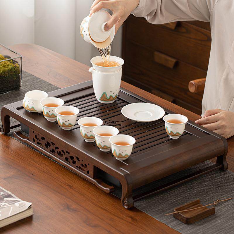 乌蓄金檀木明德茶盘水复X2407020古排水两用干泡盘抽屉式茶台中夫