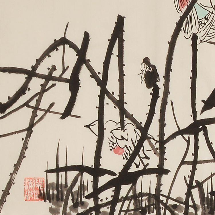 OGP名家纯手绘装饰画国画水墨荷花画画客厅画画玄关花画卉画壁山