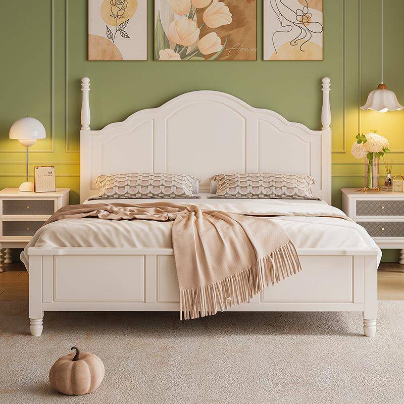 法式yf342奶油风实简木床现代1米8大床5架1.m女生卧约室白色美式