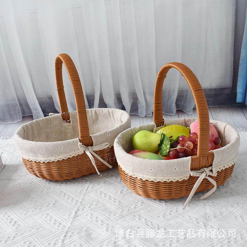 蓝藤收纳篮花篮仿购篮子胶藤物编水果篮手提篮菜EBC野餐篮鸡蛋收