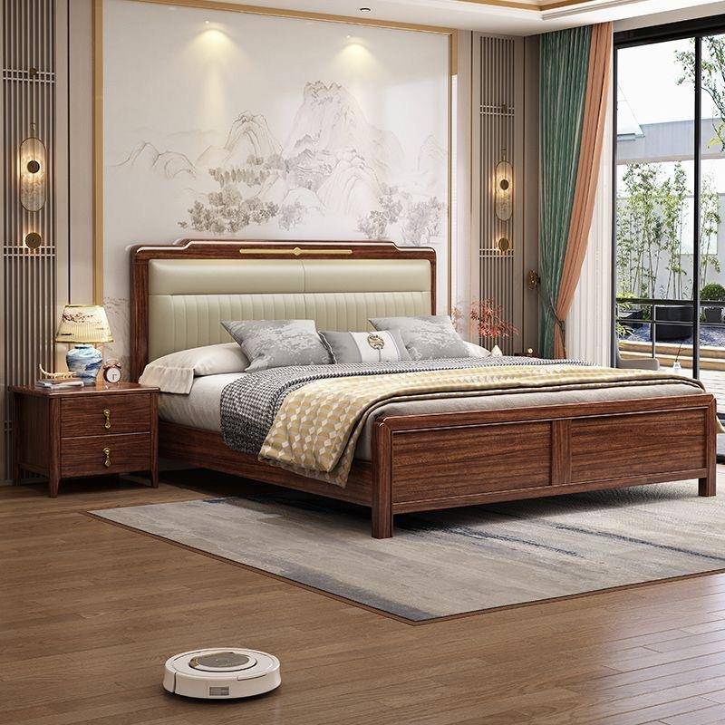 乌金木新中5式实木软包床卧室家用储18001#床.8米双人大婚人床1.