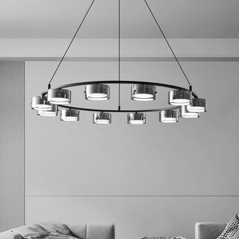 轻奢意客厅灯新款式大厅大吊气主灯具高级感玻圆环餐厅卧璃室957