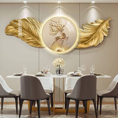 中式餐厅金羽装毛现代简约轻奢高档大气饰新画背景墙挂色画1-G1组