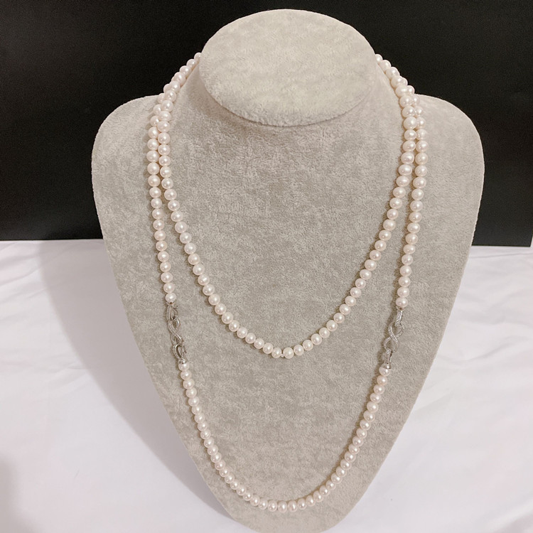 珍珠近圆强光长款淡水珍珠925银