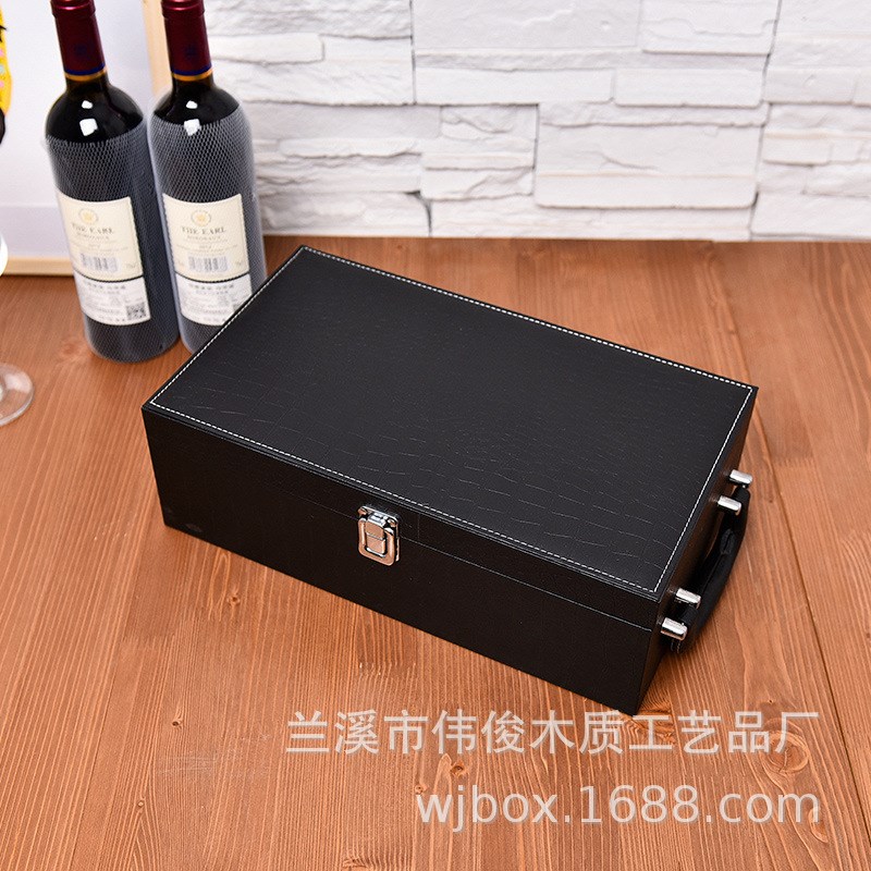 厂家定制红酒盒j双支装单支装红酒箱黑色皮盒葡萄酒盒子红酒礼盒