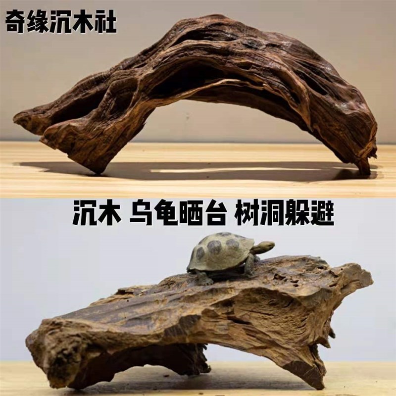 沉木乌龟晒台紫柚木鱼缸造景乌龟晒台拱桥躲避R屋免煮树洞树沉木