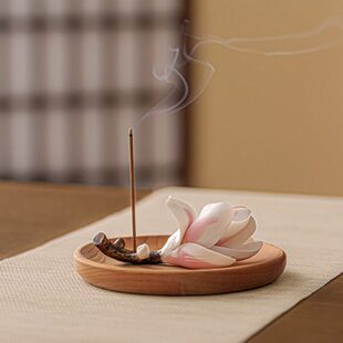 白玉兰花香香插禅意摆件手工底座道托家用陶瓷茶桌室内香薰炉线香