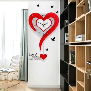 心形简约现代摇摆钟表客厅挂钟卧室时钟创意时尚静音电子石英个性