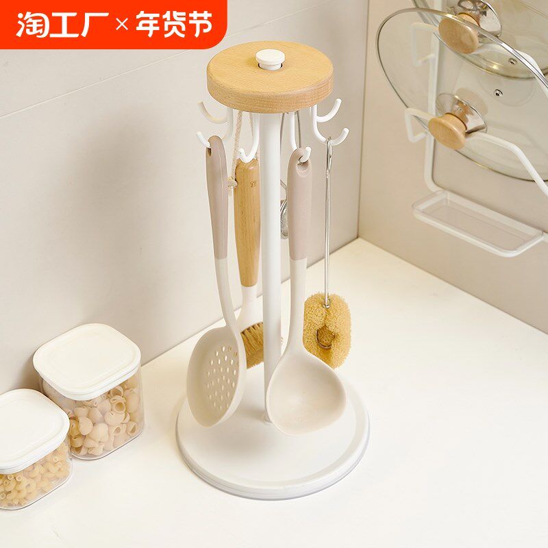 厨房挂勺子铲子置物架台面旋v转挂钩家用锅具锅铲挂架洗碗布收纳