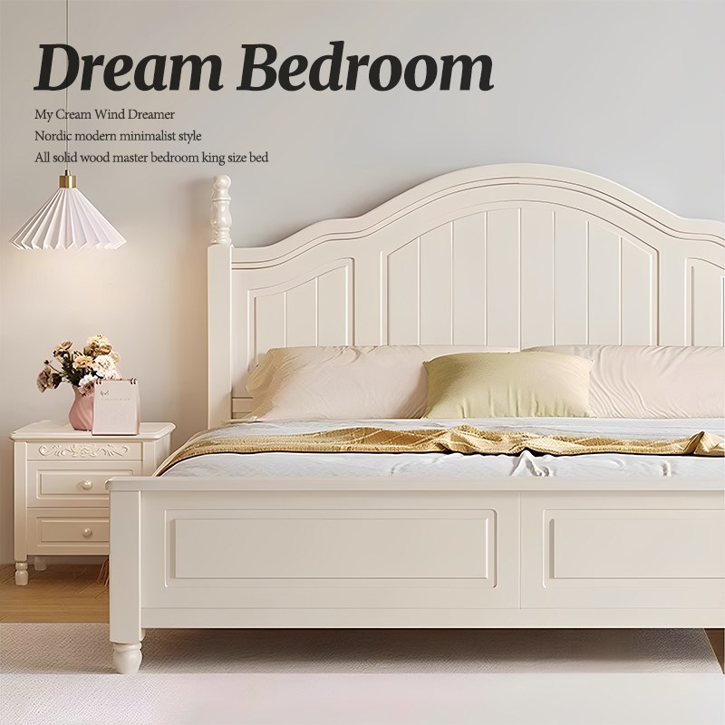 北欧白色实木床现代m简约1米8双人主卧大床1.5单人储物婚床奶油风