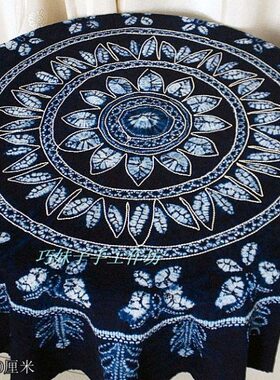 布手工民族风壁挂染背景墙装饰云南蜡餐厅圆桌布染蓝扎染茶几桌布