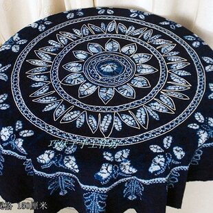 布手工民族风壁挂染背景墙装饰云南蜡餐厅圆桌布染蓝扎染茶几桌布