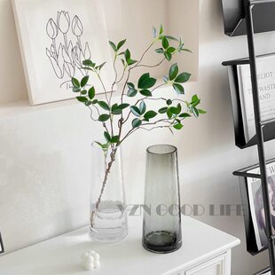 鲜花水养餐桌花瓶玻璃透明家用郁金香插花高级摆件客厅网红玫瑰感