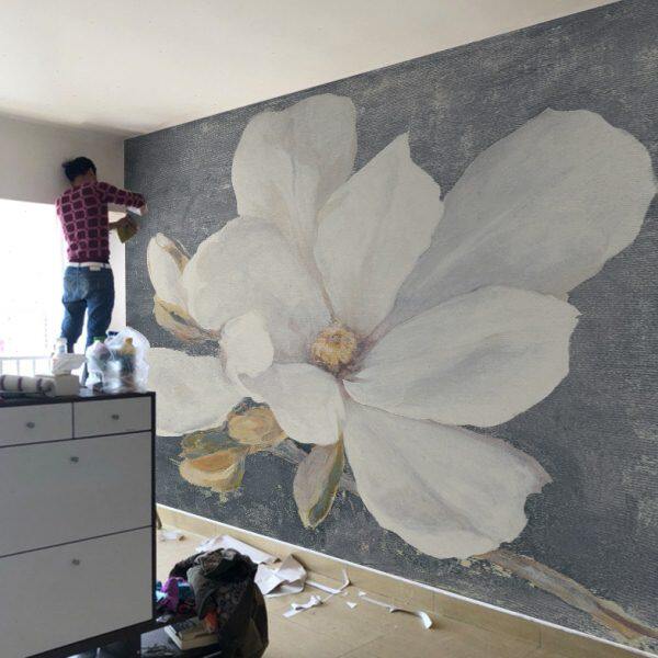 墙画风电视背景墙壁纸郁金香墙纸影视北欧轻奢客厅2023卧室布新款