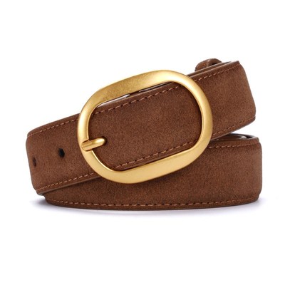 热款反绒真皮女士腰n带 双面牛皮高品质针扣皮裤带 跨境热销皮带