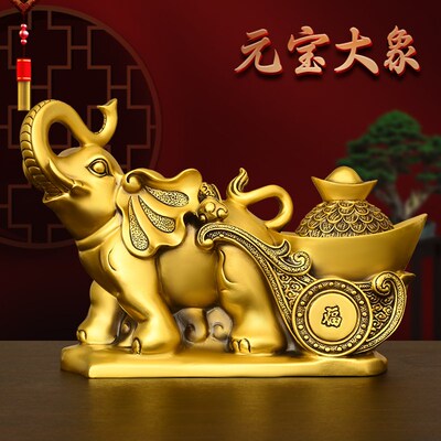 纯铜大象摆饰元宝象象拉元宝象拉车象拉聚L宝盆可开盖象拉车象送