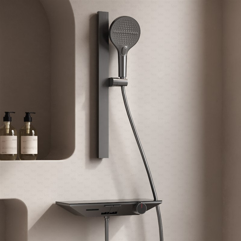 极简雅白+铁灰 平板置物淋浴 304外壳ppr水路