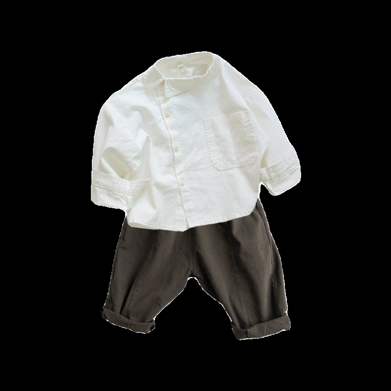 男童白色衬衫套装2024春季新款中小童长袖宽松衬衣儿童韩版春装潮