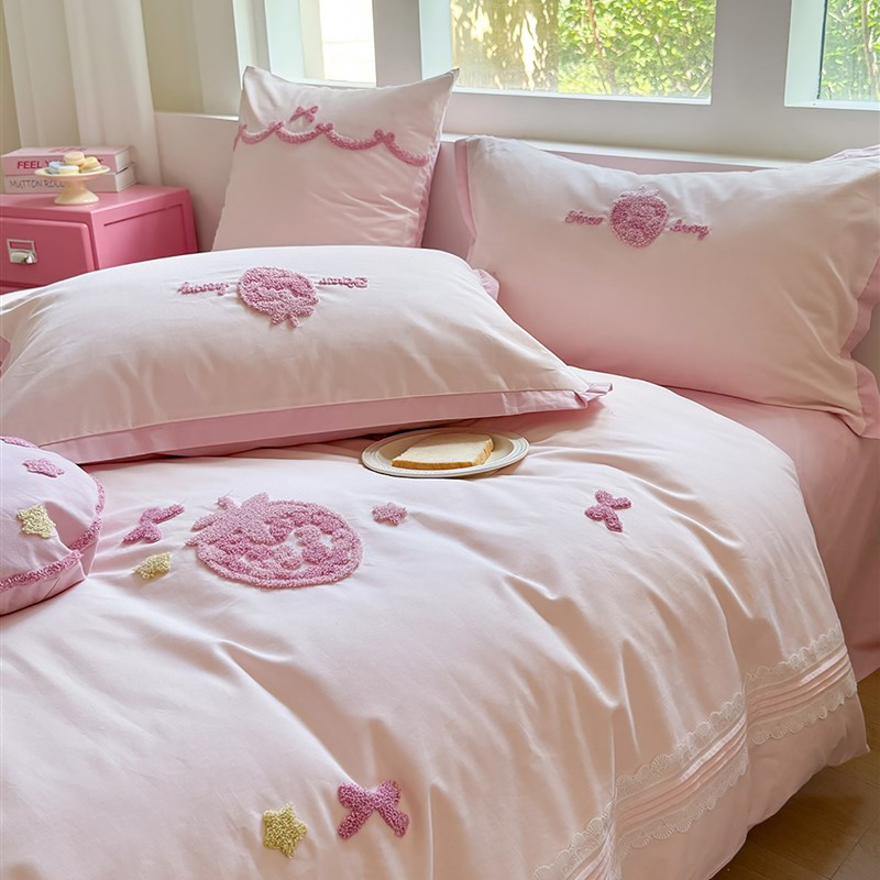 蜜尔少女心秋冬100支纯棉磨毛四件套全棉公主风被套床单儿童床品