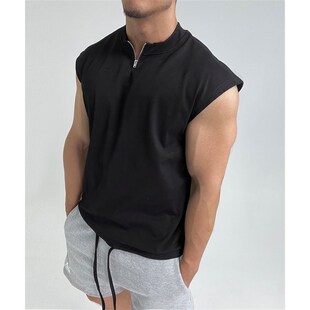 300g克重磅 套头宽松T恤潮男显壮体育生肌肉坎肩 下摆抽身纯棉无袖