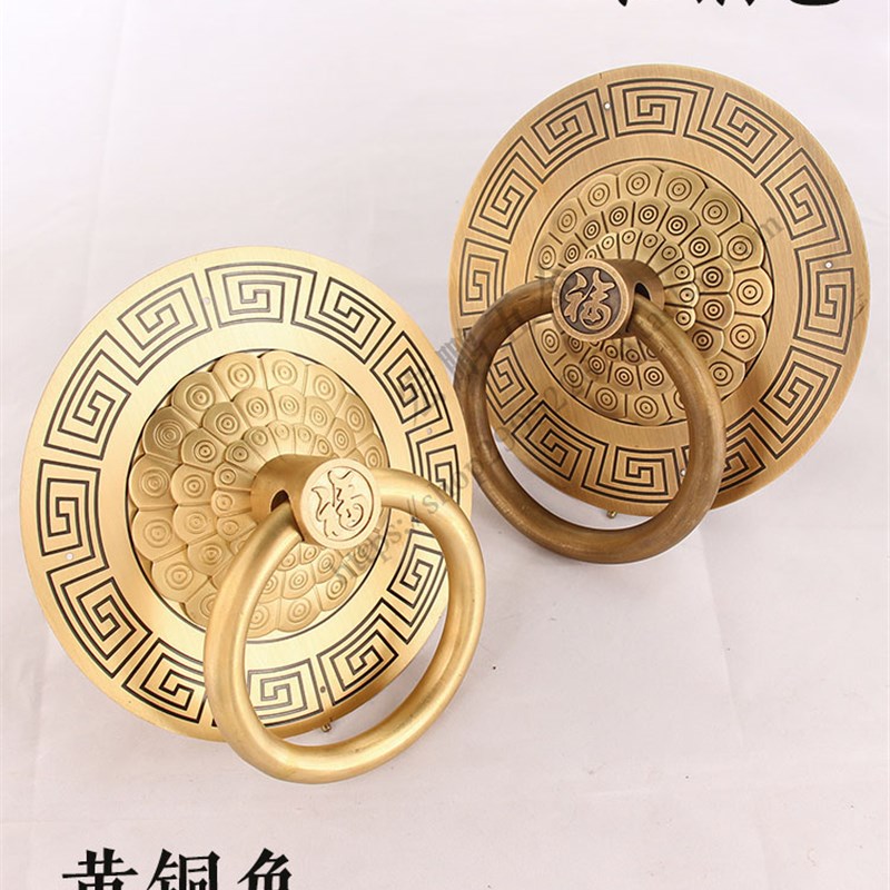 新中式回纹加粗门环把手仿古纯铜简约大门拉环门把手庭院木门拉手