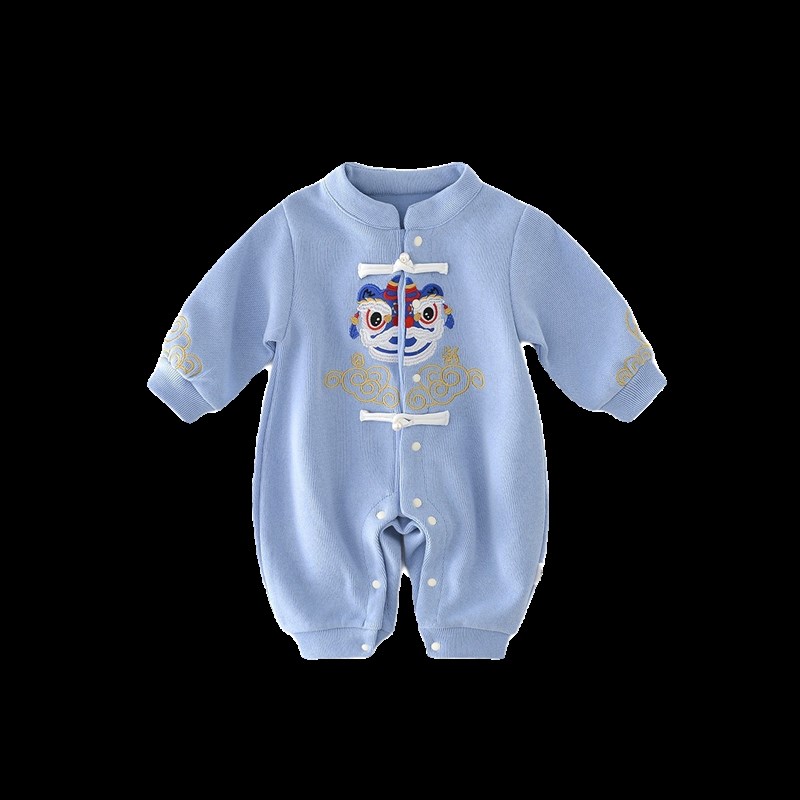 婴儿连体衣春秋新款男宝宝春装中式爬服婴幼儿长袖外出春款哈衣潮