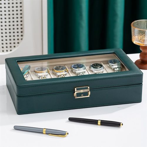 家用男士女士绿色手表首饰收纳盒高档精致饰品手表存放盒防尘开窗
