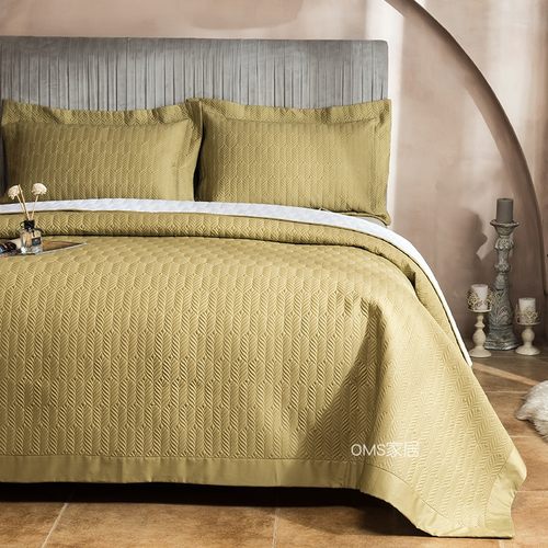 高端纯棉100支床盖夏季薄款三件套绗缝夹棉床单防滑床罩纯色四季