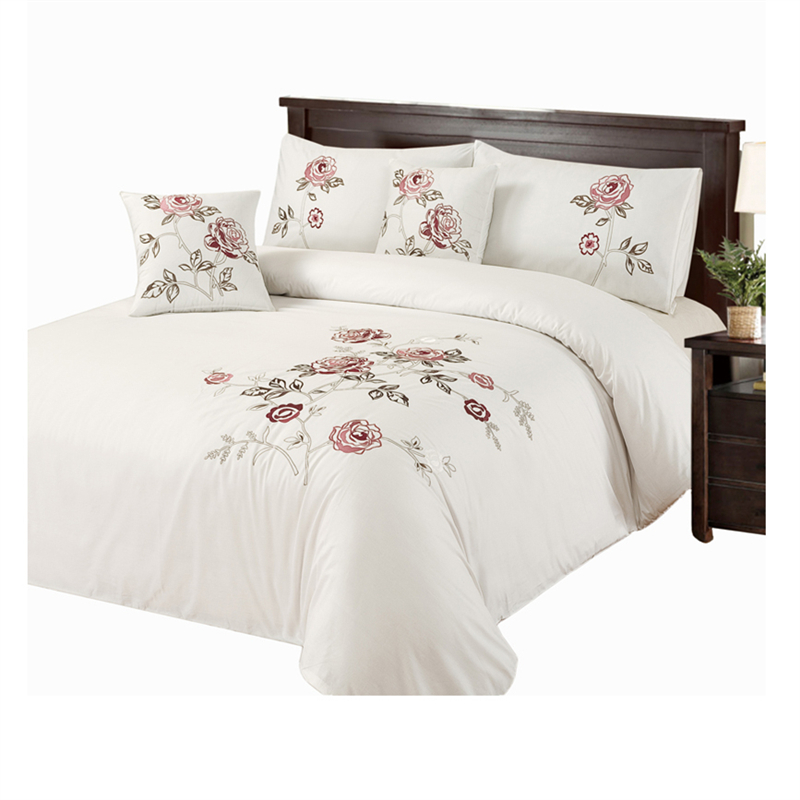 刺绣绣花全棉纯棉1.8m2.0m床上用品双人素白色田园床单被套四件套