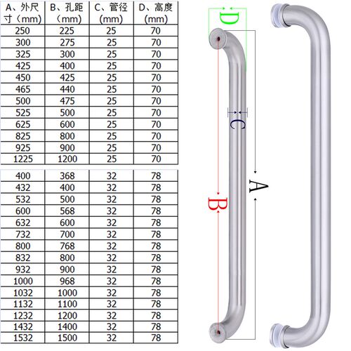 不锈钢玻a璃门拉手O型无框浴室定做加厚淋浴房扶手木门304弯头大