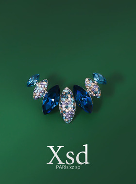 蓝色水晶胸针高档女精致闪耀个性胸花大气设计感新款防走光配饰