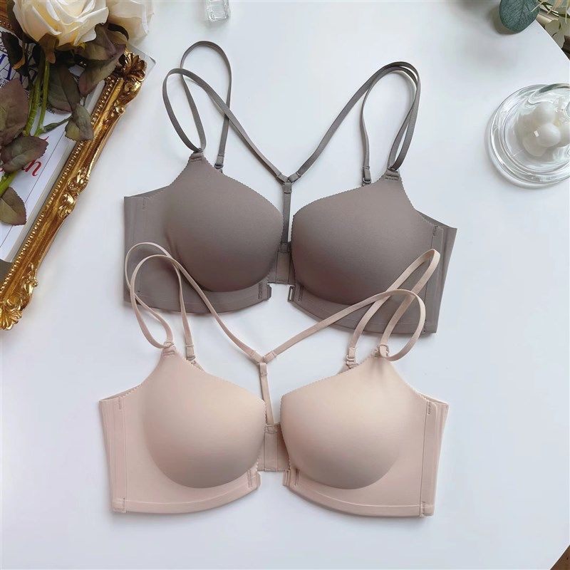 夏季薄款细带前扣美背小胸聚拢内衣无痕无钢圈Y型不空杯立挺文胸