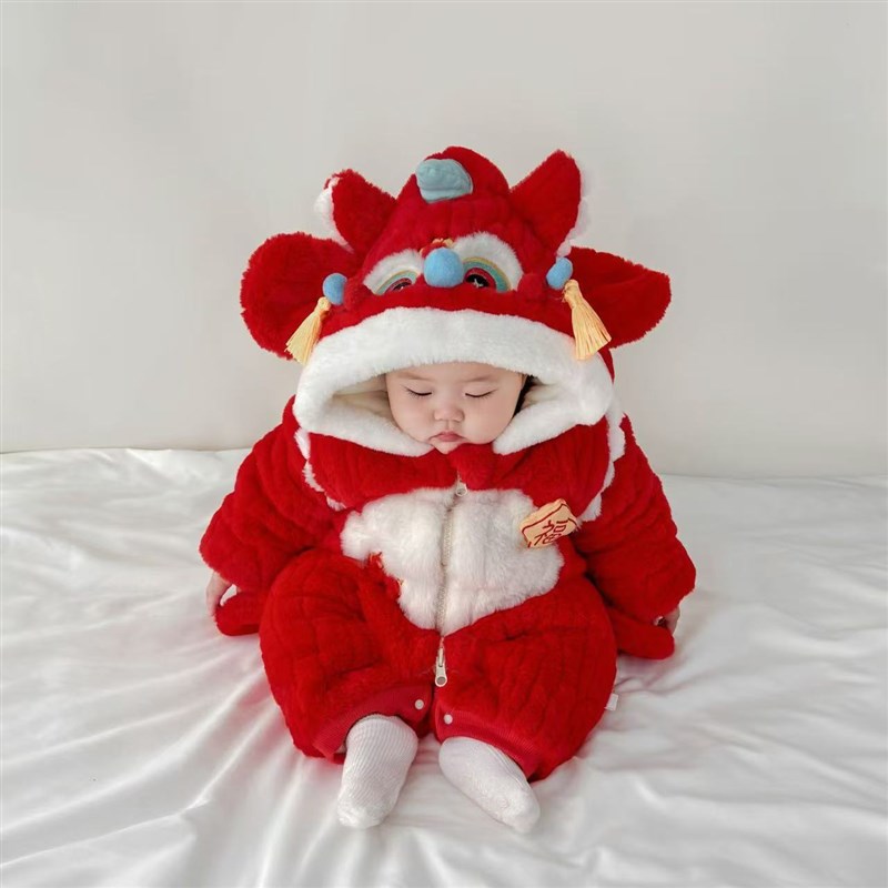 婴儿冬装拜年服男女宝宝可爱超萌毛茸茸保暖加厚连体哈衣