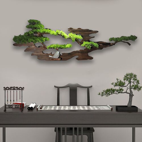 中式竖形木质壁饰玄关沙发背景墙面装饰挂件酒R店茶室仿真植物墙