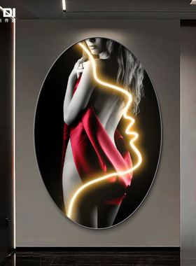 后现代玄关装饰画美女人物ledA灯发光壁画高级感客厅走廊过道挂画