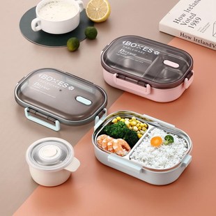 新品 304不锈钢饭盒便当盒保温带汤碗便携分隔小学生上班族女轻便