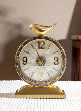 意奢摆台式PZV贝壳台钟新厅款美式复古摆件欧创式座钟客时轻钟表