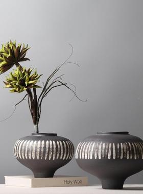 茶日式复古意创器室民宿插花装饰品陶手工手绘陶泥花瓶玄关CJA摆