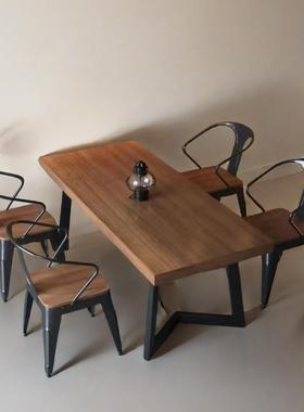 艺实木餐桌椅组合工业吧风小酒馆火锅店餐馆餐EWX厅饮料酒店烧铁