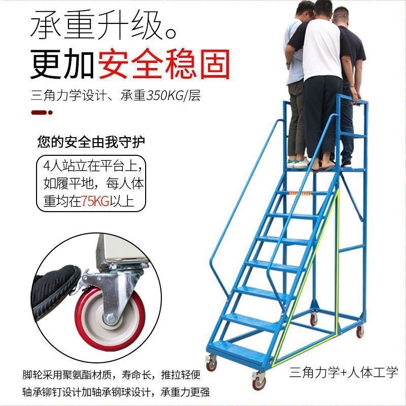 移动式登高梯超市车间p移动踏步平台带轮梯子仓库楼梯取货登高车