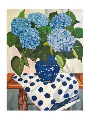 布纸爱FM803665无尽夏现代花卉蓝色绣球装饰画清客有厅背景墙竖版
