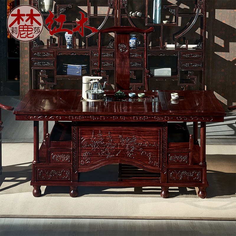 阔叶黄檀东非f洲黑酸枝红木家俱新中式实木茶室客厅茶桌椅组合套